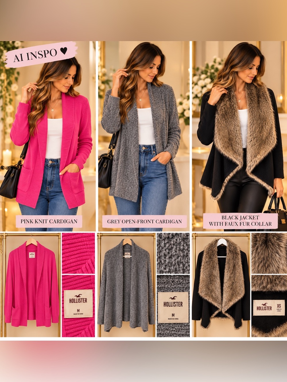 Hollister Pink Knit Cardigan | Open Front | Shawl Collar | Size M